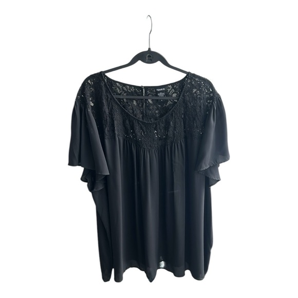 Torrid Black Lace Chiffon Flowy Top Short Sleeves Blouse Size 5X - Picture 3 of 15